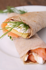 buckwheat crepe with cheese and salmon