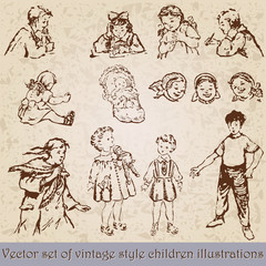 Fototapeta na wymiar Set of vintage children illustration