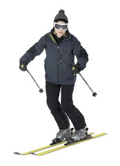 Fototapeta na wymiar dark dressed skiing woman