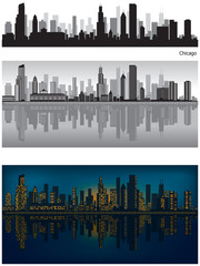 Naklejka premium Chicago skyline with reflection in water