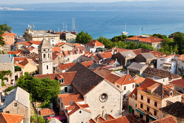 panoramic view of Omis croatian city downtown