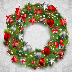 Fototapeta na wymiar Christmas wreath with baubles