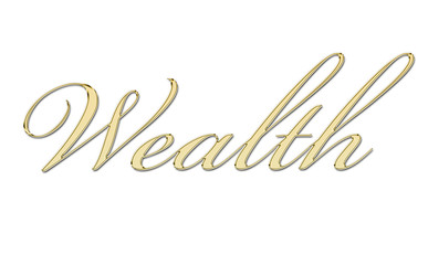 Wealth (riqueza) escrito en oro