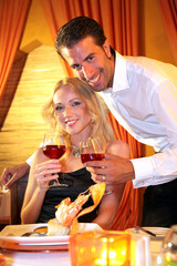 Couple dining in a fancy restaurant