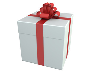 White gift with red ribbon on white background №2
