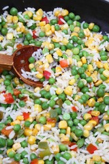 Garnish of vegetables in the pan