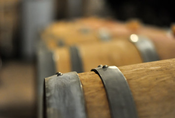 row of wine barrels
