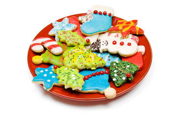 Plate of iced Christmas cookies