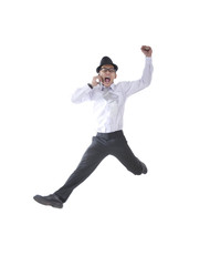 Businessman on the phone Jumping