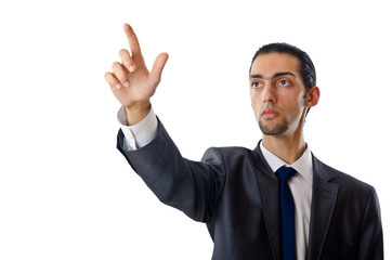 Businessman pressing buttons in the air