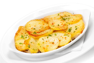 Delicious fried potatoes with dill.