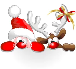 Foto auf Acrylglas Zeichnung Weihnachtsmann und Rentier-Weihnachtsmann und Rentier-Hintergrund