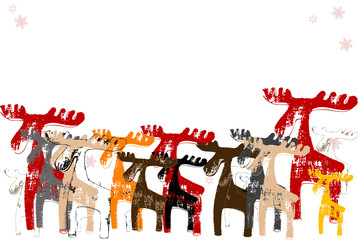 Weihnachtskarte Elch Gruppe Schnee