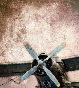 Old biplane close up