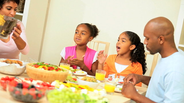 Ethnic Family Eating Healthy Low Fat Lunch 