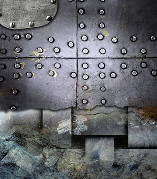 Industrial background, metal plate with rivets