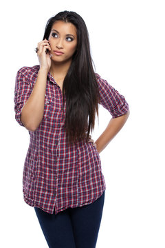 young asian woman making a call in studio