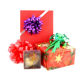 gift box set and ribbin bow on white background