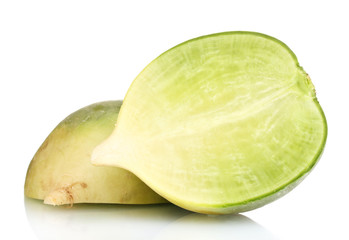 sliced green radish isolated on white