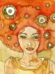 Photo sur Plexiglas Inspiration picturale Aquarelle avec un portrait de femme.