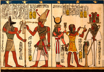Egyptian papyrus with antique hieroglyphs - obrazy, fototapety, plakaty