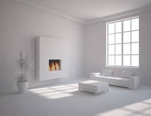 grey interior concept with fire