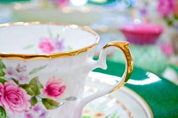 Antique floral tea set macro shot - 37233946