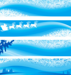 Fototapeta na wymiar Christmas banners with fir tree, Santa and reindeers