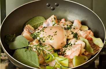 Pollo alla cacciatora - Chicken, stewed in tomato, wine & herb
