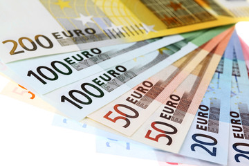 Euro banknotes, fan made of euro paper currency
