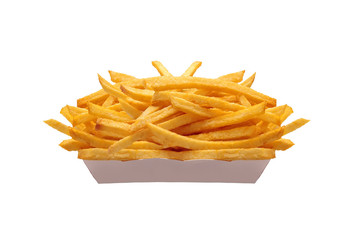 French fries in white box isolated on white