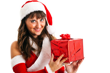 Santa woman holding gifts