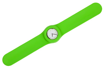 Stylish watch with a green plastic strap