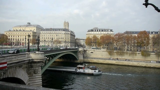 Riverboard riding on the Seine river in Paris
