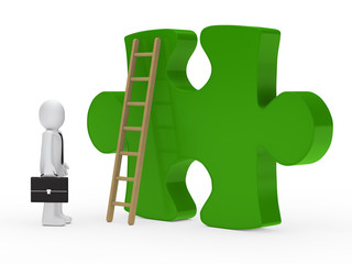 businessman stand green puzzle