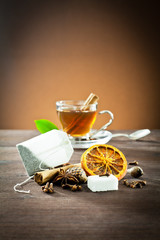 aromatic spices and tea bag