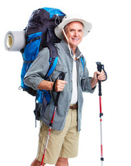 Tourist. Senior man hiking.