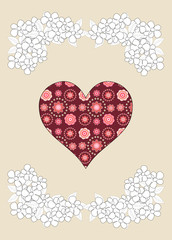 Simple red heart on beige background, illustration