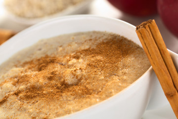 Porridge made of oatmeal and milk with cinnamon