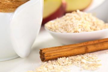 Cinnamon stick and oatmeal