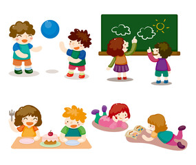 cartoon kid playing set