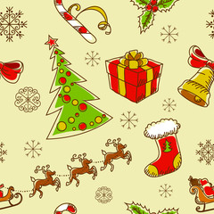 Seamless Christmas hand drawn pattern with sketch fir tree - 37273510