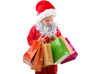 Small Santa with presents counting fingers