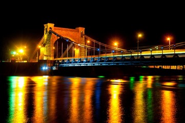 hanging bridge at night - Grunwaldzki Bridge, Wroclaw, Poland