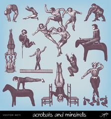 Engraving vintage acrobats set.