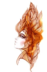 Raamstickers her hair ornate with foliage © ankdesign
