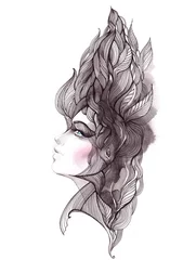 Foto op Plexiglas her hair ornate with foliage © ankdesign