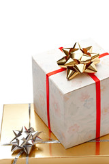 Gift boxes with bow on a white background