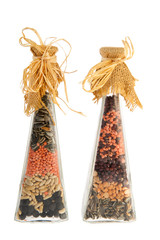 Bottles legumes and seeds