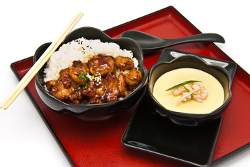 Rice with Chicken Teriyaki and Chinese Steam egg